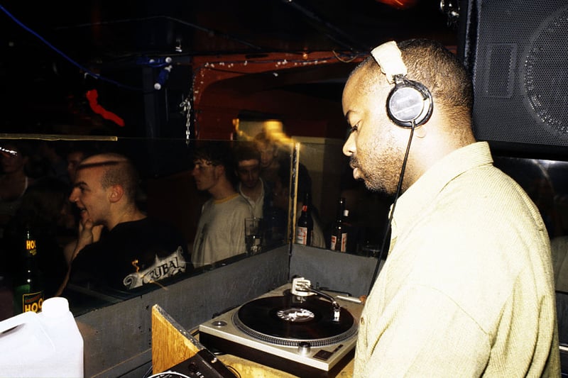 Techno DJ, Juan Atkins, DJing in Sub Club, 1991. 