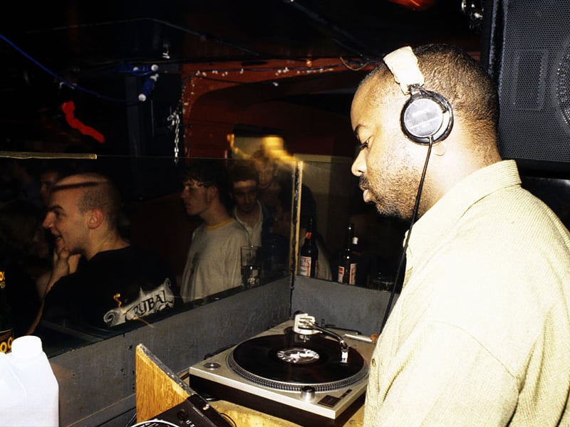 Techno DJ, Juan Atkins, DJing in Sub Club, 1991. 