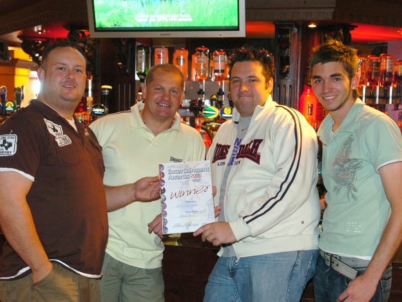 Chris Berry, Karl Harrison, Guy Gillespie and Mike Seno at Brannigans in Blackpool. The bar has won the The Weekend Entertainment Awards 2006 Best Live Venue award.