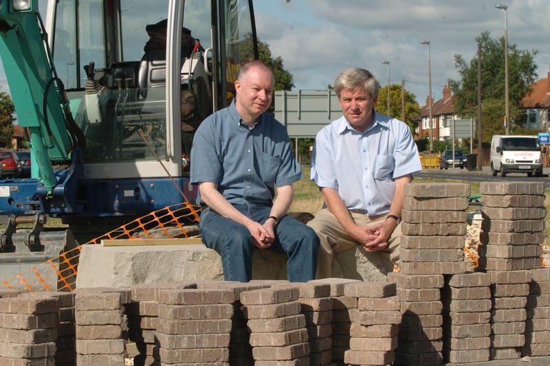 David Owens, left, and Robert Lawrence at the site of the memorial to the 'Barnbow Lasses' in August 2005.