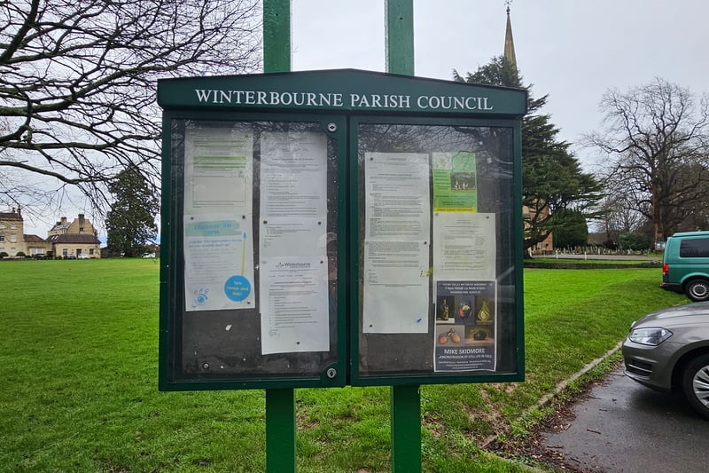 The community board next to the St John the Baptist Church parking gives information on the area and upcoming events.
