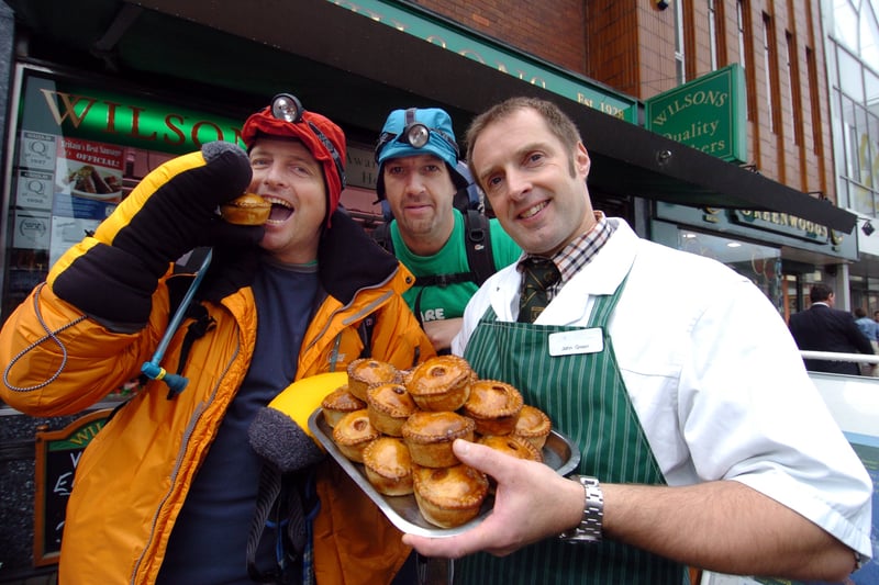 Andy Twigg and Gavin Fletcher were tackle Everest with a pork pie from John  Green at Wilson's Butchers. Pictured in October 2006.