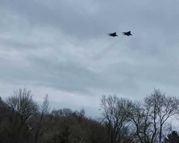 The F15 jets approach Endcliffe Park for the flypast in memory of the crew of the WW2 B17 bomber crew Mi Amigo. Picture: David Kessen, National World