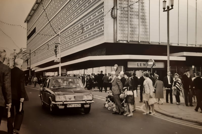 A busy scene outside Lewis's in the 1970s
