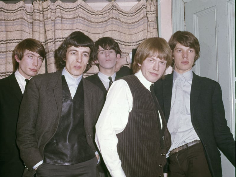 Portrait of members of British Rock group the Rolling Stones as they pose backstage, Glasgow, October 1963. The tour was their first in Scotland. Pictured are, from left, Charlie Watts, Bill Wyman, Keith Richards, Brian Jones and Mick Jagger.
