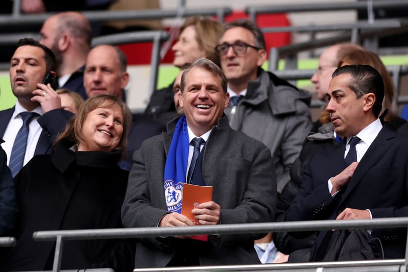 Todd Boehly, Owner of Chelsea, applauds from the stand prior to the Carabao Cup Final match