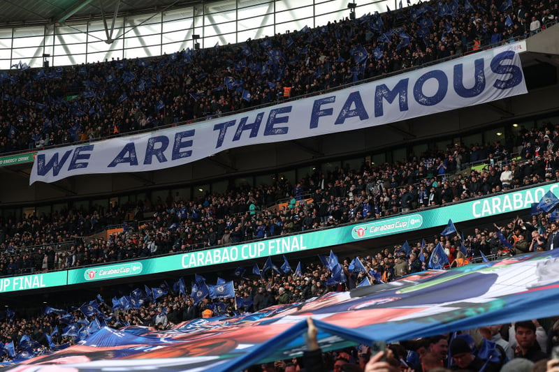 Chelsea fans put up a big banner at Wembley before kick off 