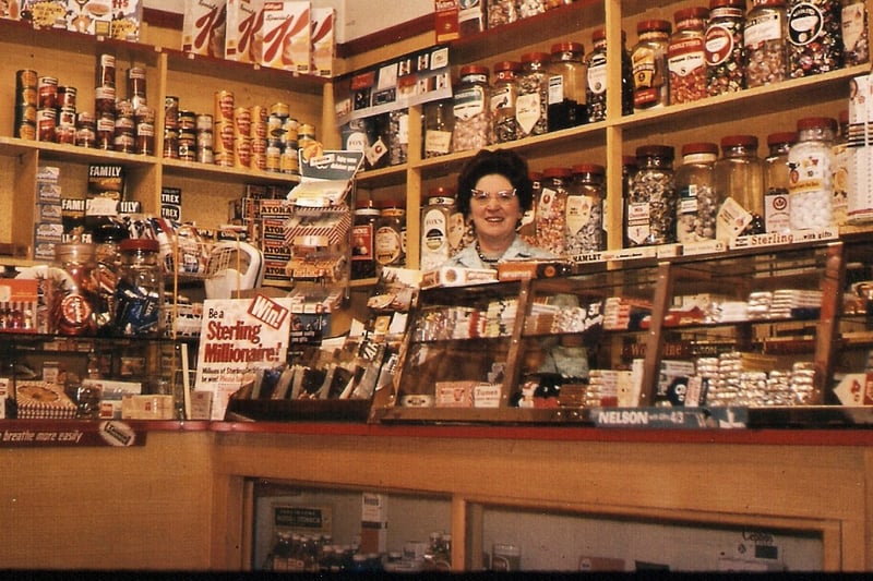 The tuck shop in Beech Avenue, Blackpool, in 1966 with owner Winnie Meddows