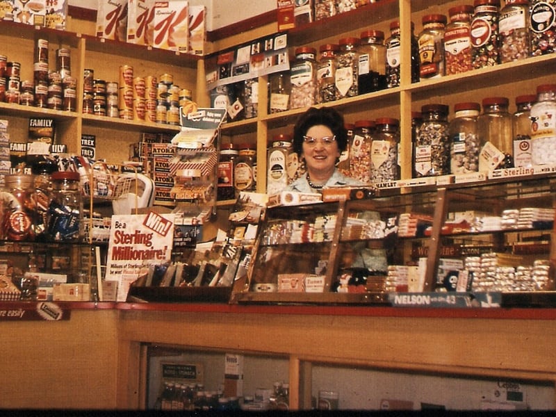 The tuck shop in Beech Avenue, Blackpool, in 1966 with owner Winnie Meddows