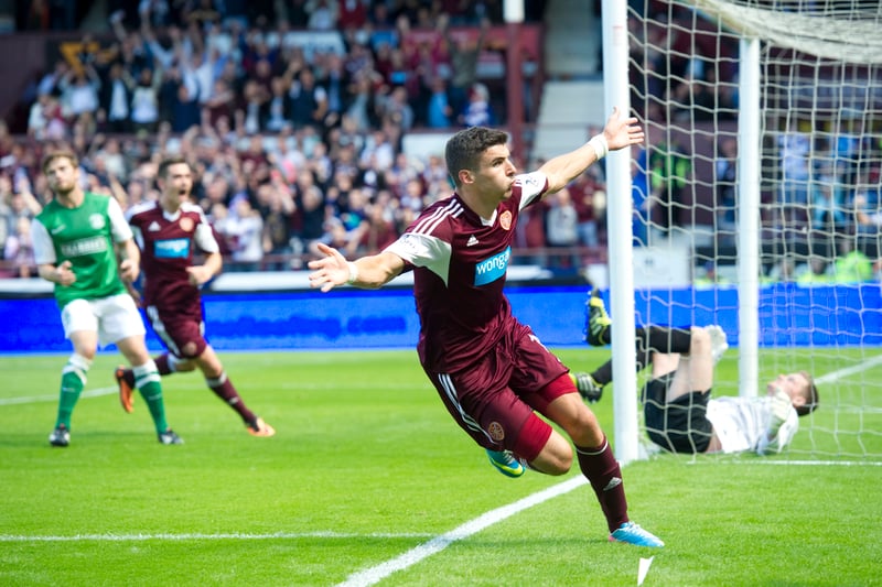 Loved a celebration, especially against Hibs. Two of his three derby goals came in Hearts' 2-1 win at Easter Road in April 2014.