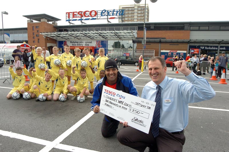 Seacroft WMC Colts U9s enjoyed a funding boost in October 2006 from Tesco Extra's Seacroft store.  World Soccer Skills champ Rob Walters is pictured with store manager Steve Haswell and the team in the background.