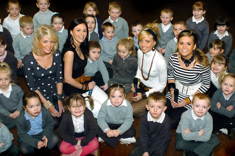 Icelandic pop band Nylon performed for pupils at Parklands Primary School oin Marh 2006. Pictured with students from left, are Emilia, Camilla, Alma and Klara.