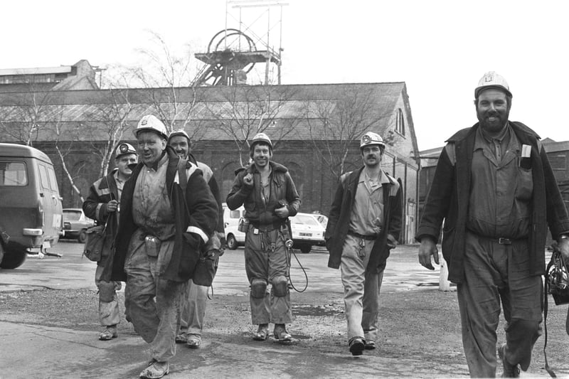 Miners finish work for the last time as Walton Colliery closed down in December 1979.