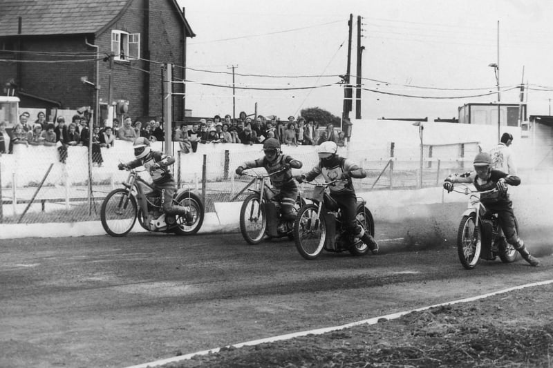 The tape go up and Castleford's speedway career gets under way for the second time in July 1979.