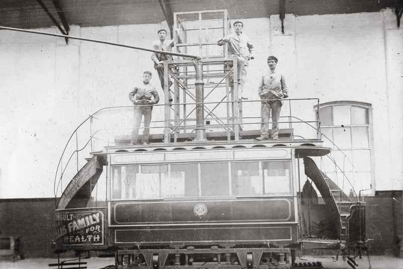 1925 pic of Conduit Car 4 being fitted for overheads