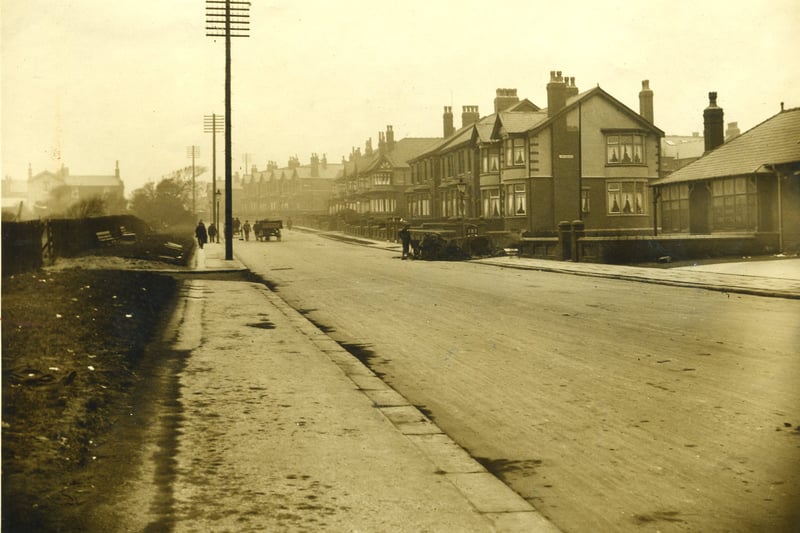 Westcliffe Drive, Layton in 1925. The bungalow on the right is the Layton Working Men's Institute, on the corner of Lynwood Avenue . In March 1926 the institute moved across the road to a new purpose built building.
The Improvement Bill of 1925 proposed to extend the Layton tramway along Westcliffe Drive to Bispham but this was thown out at a public meeting