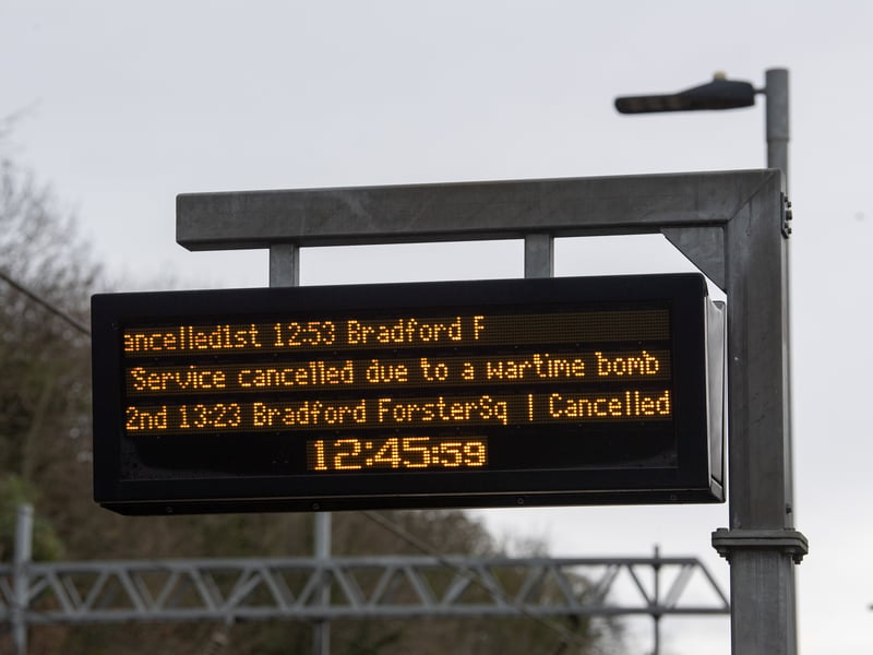 Passengers were informed that their train journeys had been affected by the discovery of a wartime bomb.