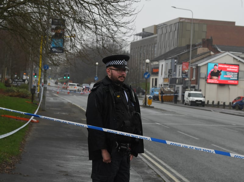 Lancashire Police at the scene of a shooting in London Road, Preston