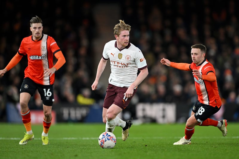 Unstoppable in midfield. The open nature of the game suited De Bruyne, who was able to drive with the ball and play several delightful passes in behind the high Luton backline.