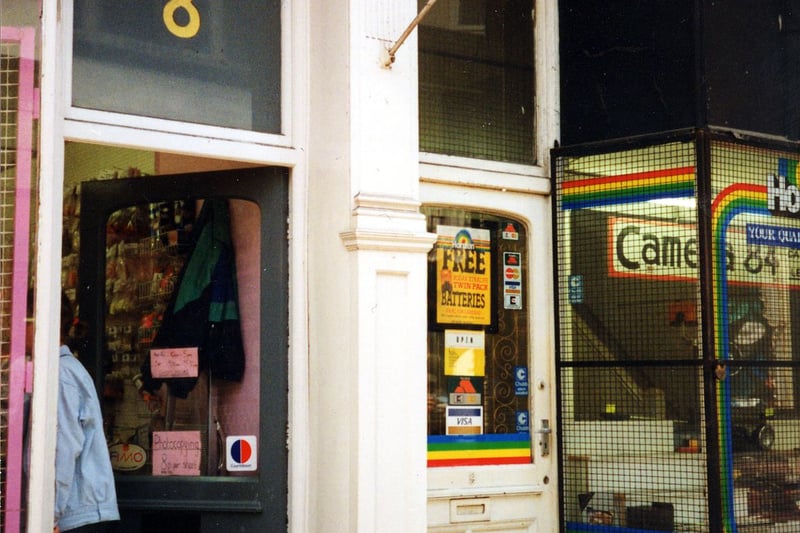 The inside of the Grand Arcade, showing the entrances to No.8 Jewellery Factory on the left and No.9 Camera 84 on the right. Pictured in October 1990.