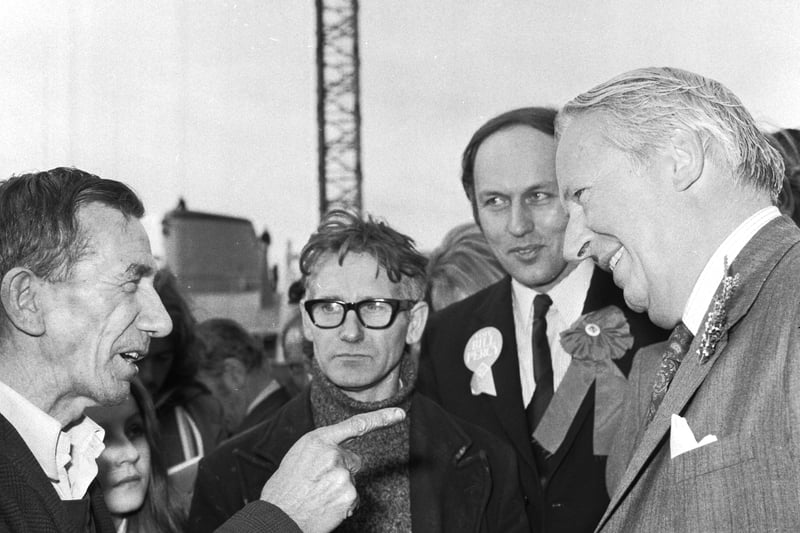Tory leader Ted Heath leader visits the Robb-Caledon shipyard at Leith in October 1974, before the second General Election of the year.