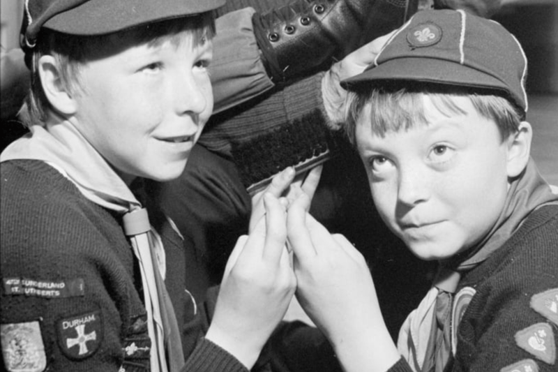 St Cuthberts Cubs were polishing boots at Dykelands Drill Hall in April 1986. Who are the Cubs in the picture? 