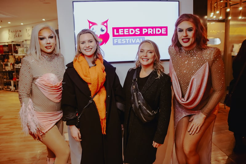 Pictured are Emmerdale stars Olivia Bromley and Natalie Anne Jamieson with hosts at the Leeds Pride 2024 launch. 