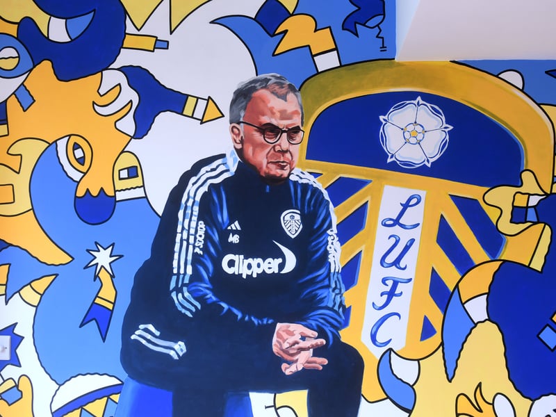 The mural features former Leeds United manager Marcelo Bielsa famously perched on his bucket.