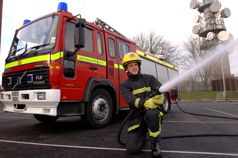 Cookridge Fire Station firefighter Martyn Bleasdale in action. Pictured in January 2007.
