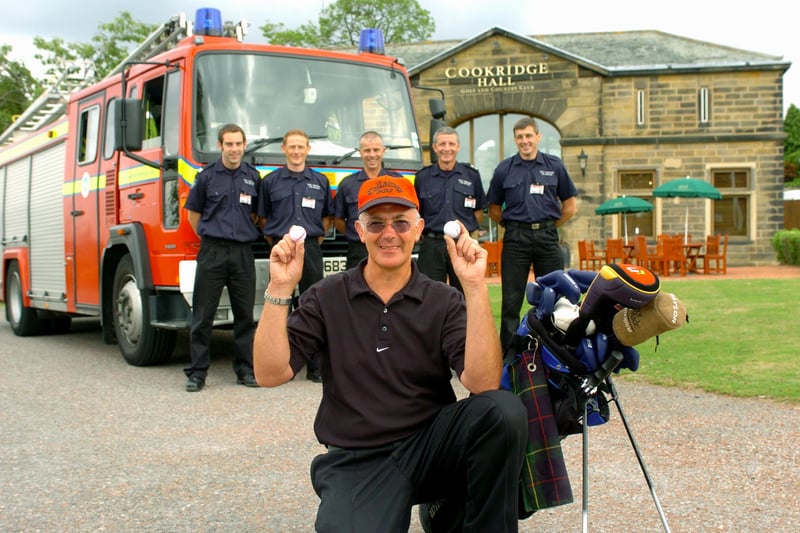 Retired firefighter David Ellis who shot two holes in one at Cookridge Hall Golf Club. He is pictured in August 2006 with former workmates, from left, Jonathan Earl, Steve Nicholson, Stephen Golson, Paul Ibbetson and Elton Macklin.