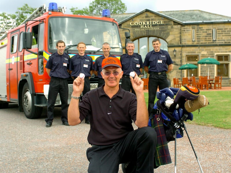 Retired firefighter David Ellis who shot two holes in one at Cookridge Hall Golf Club. He is pictured in August 2006 with former workmates, from left, Jonathan Earl, Steve Nicholson, Stephen Golson, Paul Ibbetson and Elton Macklin.