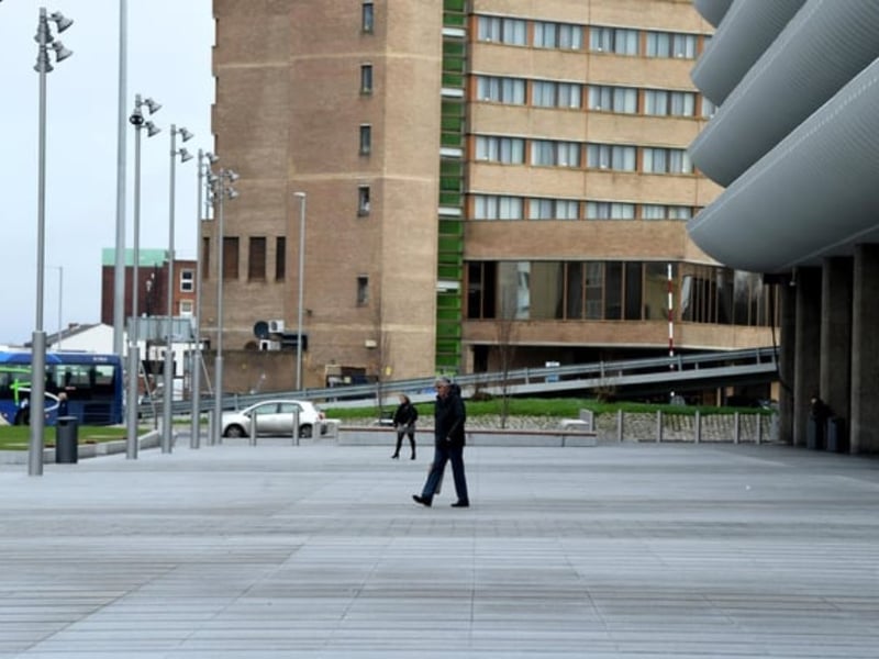 The bus station looking a lot quieter than usual