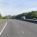 A lane is closed on the M1 near Barnsley due to flooding. Picture: Google