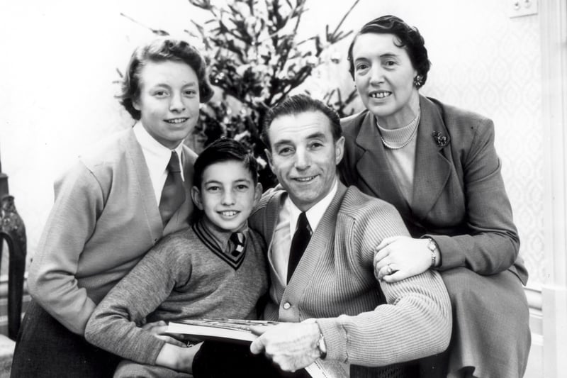 Sir Stanley Matthews and family at home on receiving his CBE in January 1956