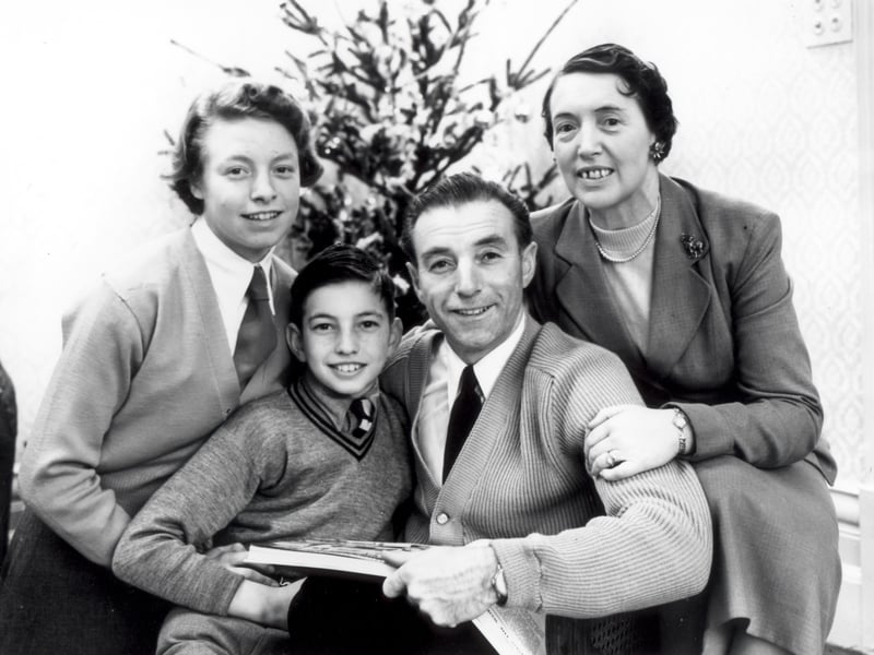Sir Stanley Matthews and family at home on receiving his CBE in January 1956