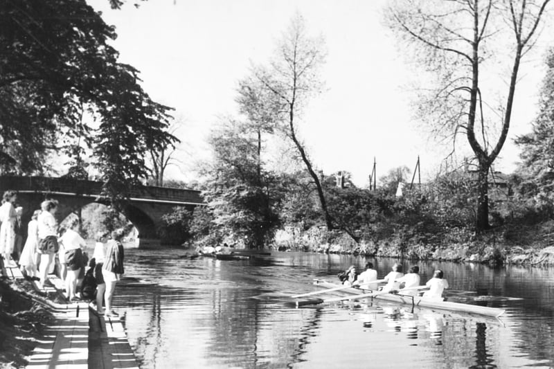 Leeds varsity women's boat club regatta Swillington Bridge in May 1949.