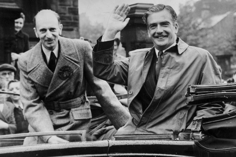 Sir Anthony Eden during a tour of the West Leeds Division on the eve of polling in July 1949.
