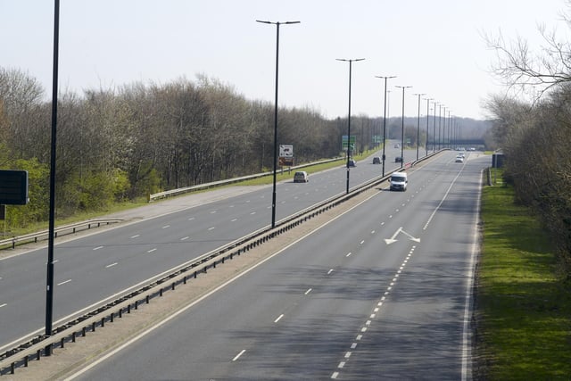 Normally one of the busiest roads in the city, just a handful of vehicles could be seen on Sheffield Parkway in the middle of a working day in March 2020