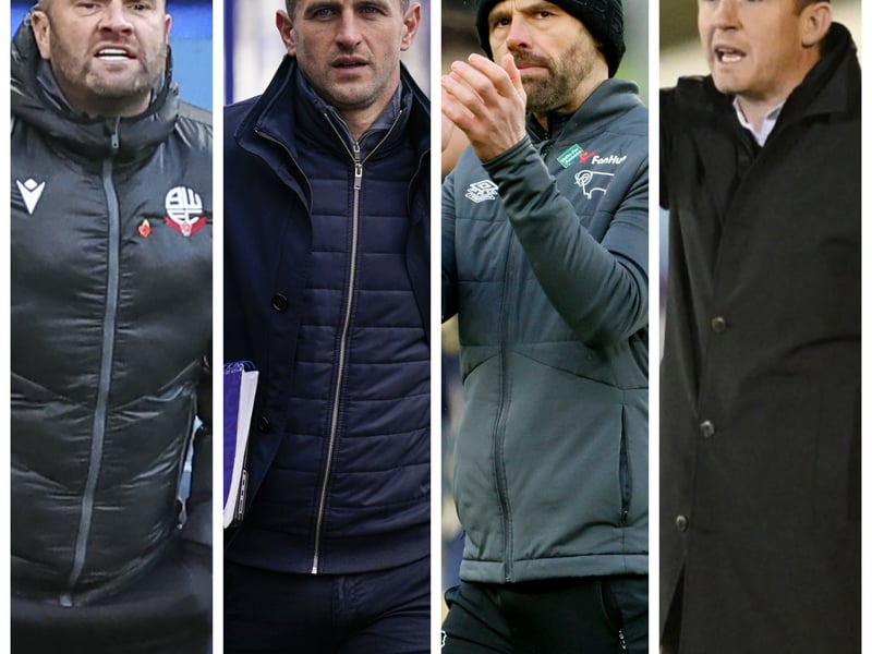 The finish line is getting nearer for, from left to right, Bolton's Ian Evatt, Pompey's John Mousinho, Derby's Paul Warne and Barnsley's Neill Collins.