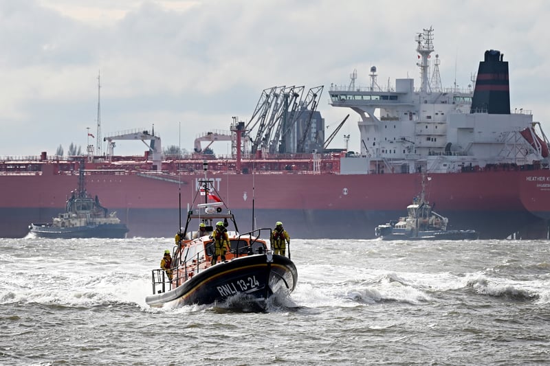 The Lytham St Annes Royal National Lifeboat Institution (RNLI) Shannon Class lifeboat takes part in a flotilla in the River Mersey to celebrate the 200th anniversary of the association.