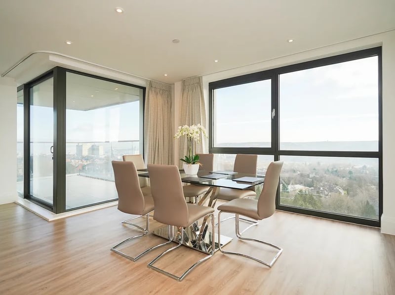The apartment benefits from panoramic views across S10 and the city centre.