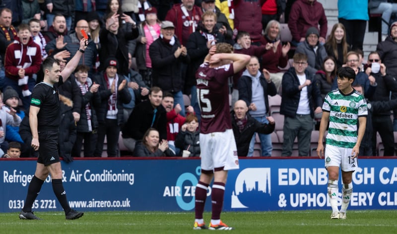 Safe to say some Hearts fans were delighted to see Yang sent off following a VAR check for his high boot on Cochrane