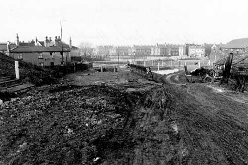 Old Run Road looking north towards Moor Road. Engine farm is to the left of the photograph taken in January 1956.