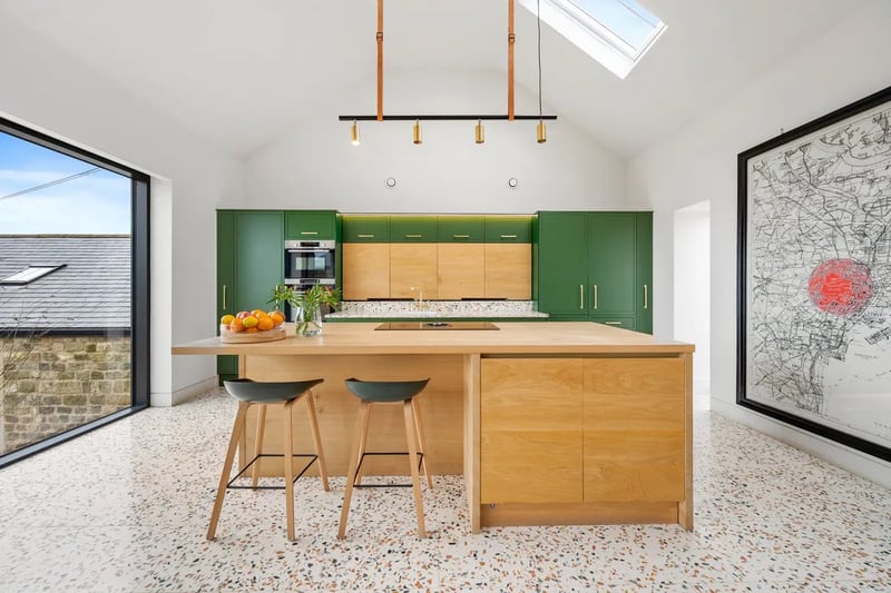 The kitchen boasts an Terrazzo tiled floor, imported from Italy.