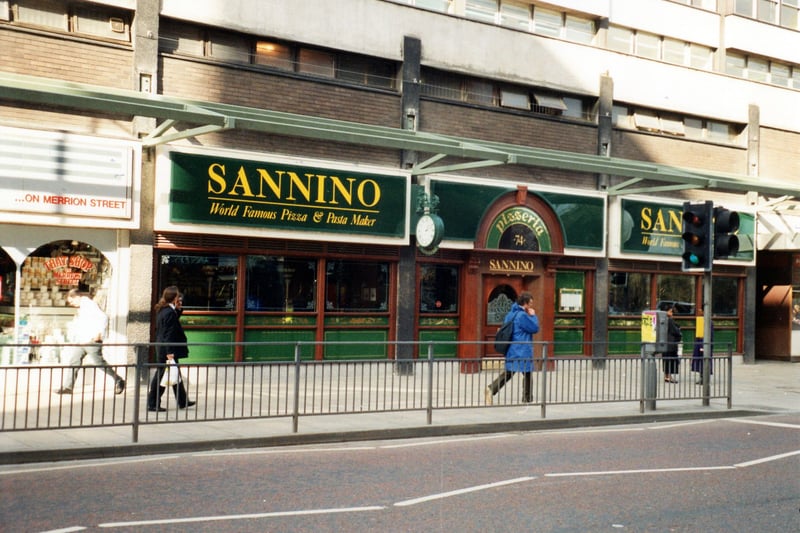 Did you enjoy a meal here back in the day? Sannino restaurant on Merrion Street, with That Shop gift shop on the left. Pictured in August 1991.