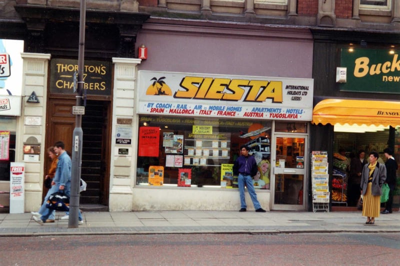 Did you book a holiday from here back in the day? Siesta Holidays, with the entrance to Thorntons Chambers to the left. Just visible next to this is Richer Sounds Audio. On the right is Buckle newsagents. Pictured in August 1991.