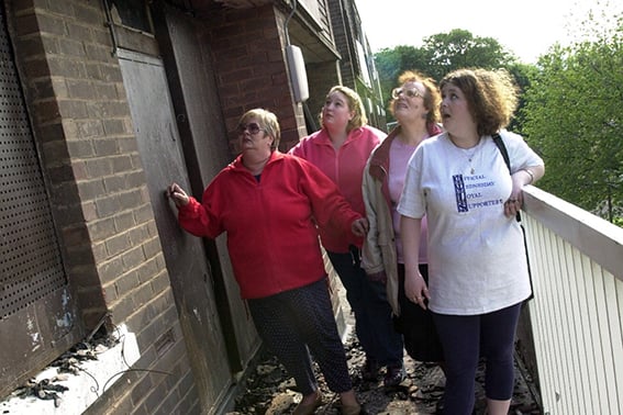 Residents of Park Spring Drive, Norfolk Park, angry at state of empty flats opposite them. From left: Jackie Senior, Hazel Ratcliffe, Susan Nichols and Kerry George. June 8, 2000.