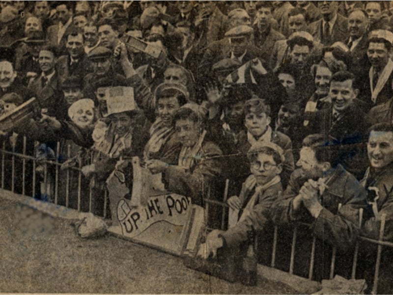 Blackpool fans in the crowd at the Blackpool v Spurs FA Cup semi final at Villa Park on March 21 1953