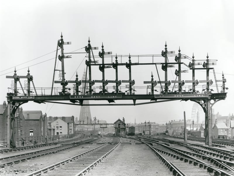 The signalling gantry controlling the approaches to Blackpool Central station, 1921