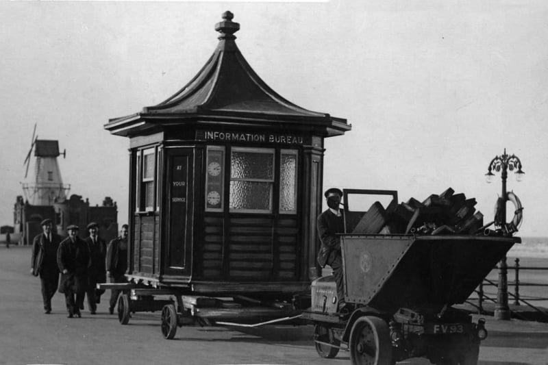 The mobile information bureau in the1930s  - being moved from winter storage to it's summer location